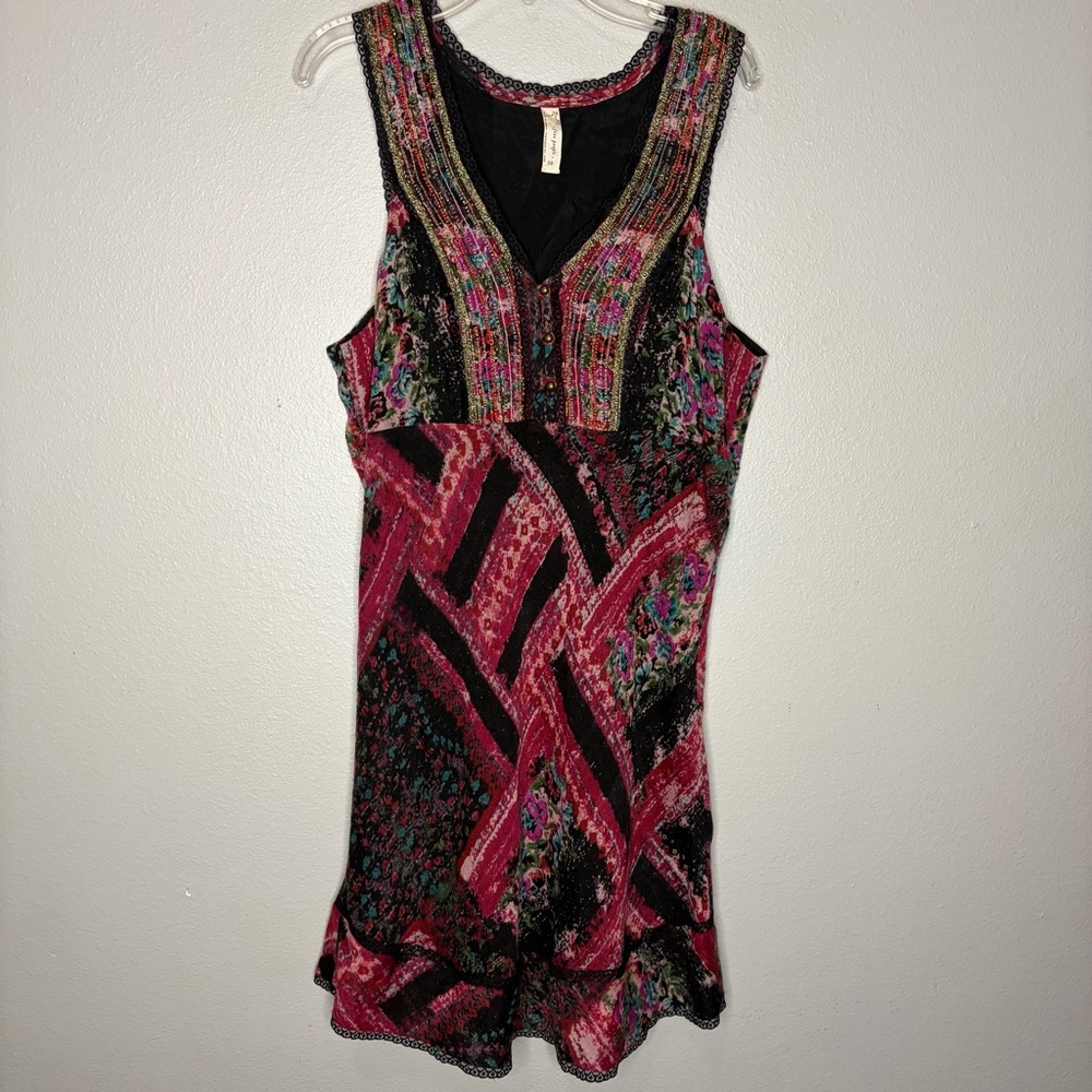Free People Beaded Mini Dress 12 Boho Zip Closure‎ Party Cocktail Holiday EUC